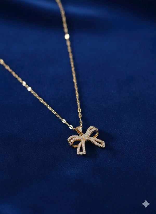 Sparkling Diamond Bow Pendant Necklace
