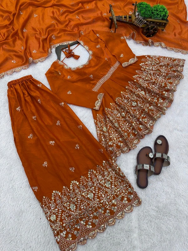 
👚 *TOP:* 
• *Fabric:* *Fendy Silk*
• ⁠*Design:* *Embroidery Sequence Work*
• *Sleeves:* Full 
• *Inner:* Heavy Micro Cotton 
• *Length:* 29-30 inches 