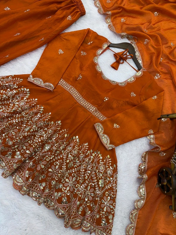 👚 *TOP:*
• *Fabric:* *Fendy Silk*
• *Design:* *Embroidery Sequence Work*
• *Sleeves:* Full
• *Inner:* Heavy Micro Cotton
• *Length:* 29-30 inches - M-38