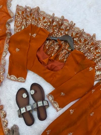 👚 *TOP:*
• *Fabric:* *Fendy Silk*
• *Design:* *Embroidery Sequence Work*
• *Sleeves:* Full
• *Inner:* Heavy Micro Cotton
• *Length:* 29-30 inches - M-38