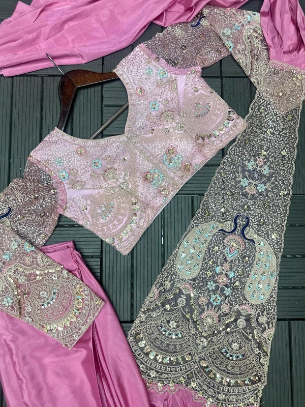 *New Super Trending Embroidery Sequence work ready to wear saree with Embroidery Blouse*