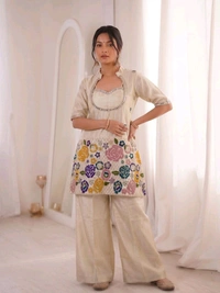 🌷Ethnic Women Co-Ord Collection🌷
Premium Ivory Bustier with Co-Ord – Shimmer Set 💫 - M-38