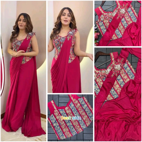 *New Super Trending Embroidery Sequence work ready to wear saree with Embroidery Blouse*