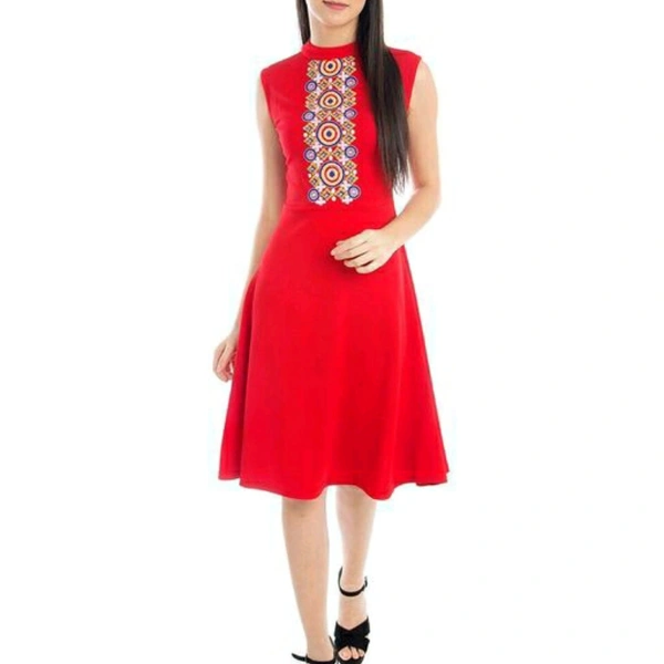 Embroidered Cotton Blend Dress - Red, L