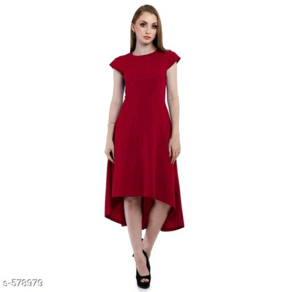 Solid High-Low Cotton Blend Dress - Maroon, S
