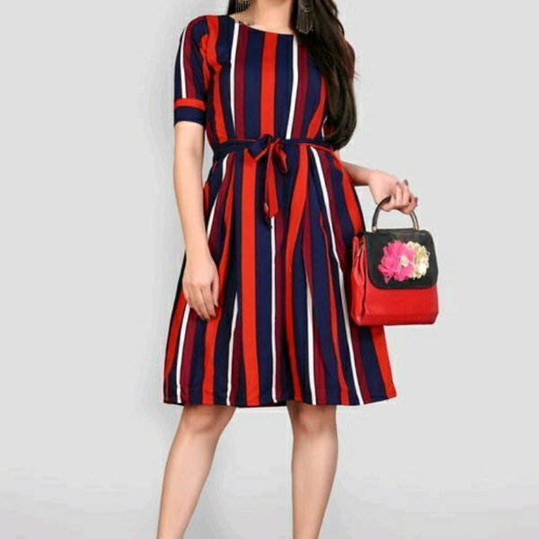 Red Horizontal Striped Pattern Dress - XS