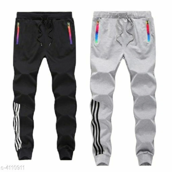 Men's Cotton Blend Combo Of Grey And Black Track Pants - S