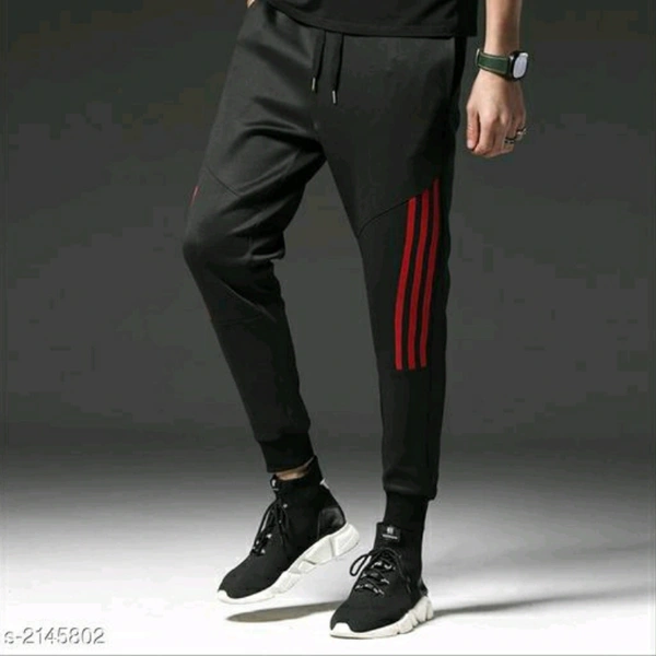 Black Polyester Track Pant (Red Stripes) - S