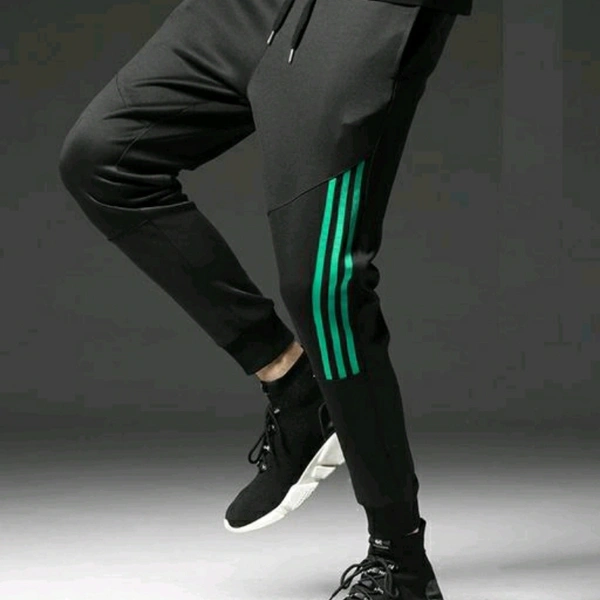 Black Polyester Track Pant (Green Stripes) - S