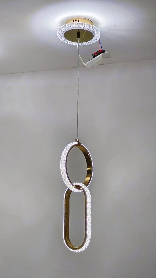 Modern Interconnected Rings Pendant Light | Crystal Loop LED Hanging Lamp in Jaipur - Sriramlighthouse.in - Gold