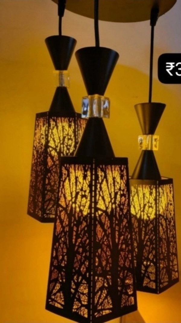 Modern Laser Cut Tree Branch Hanging Light | Triple Pendant Light in Jaipur - Sriramlighthouse.in - Gold, Black