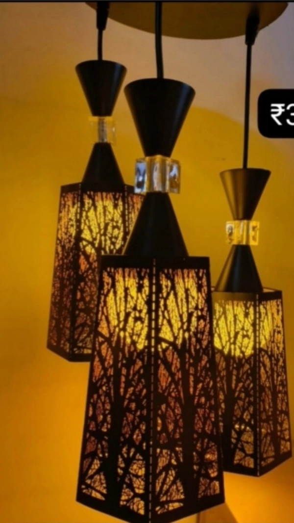 Modern Laser Cut Tree Branch Hanging Light | Triple Pendant Light in Jaipur - Sriramlighthouse.in - Gold, Black