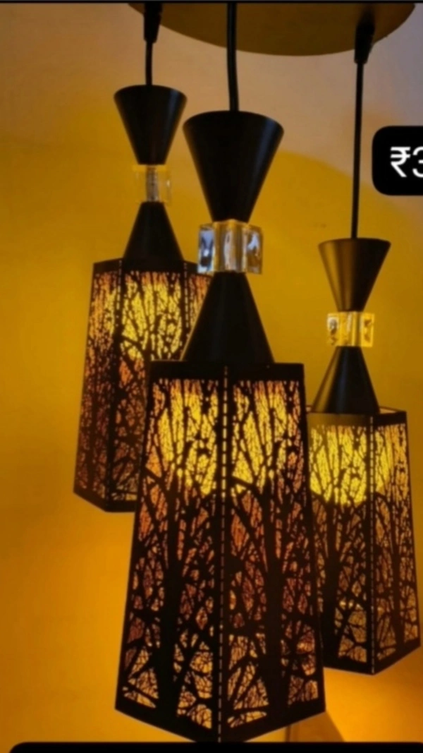 Modern Laser Cut Tree Branch Hanging Light | Triple Pendant Light in Jaipur - Sriramlighthouse.in - Gold, Black