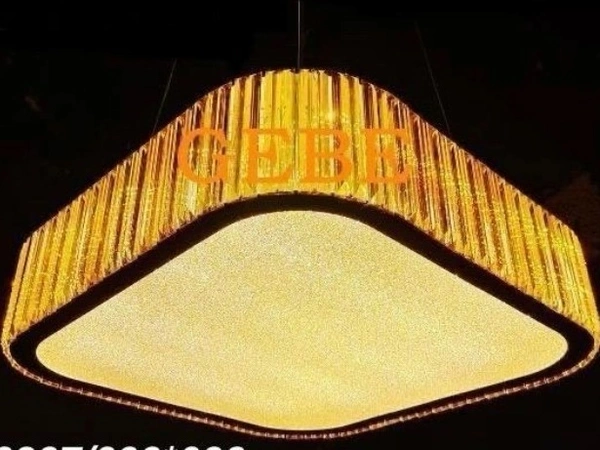 Modern Square Crystal Chandelier | Golden LED Ceiling Light in Jaipur - Sriramlighthouse.in - Gold