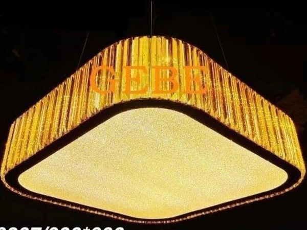 Modern Square Crystal Chandelier | Golden LED Ceiling Light in Jaipur - Sriramlighthouse.in - Gold