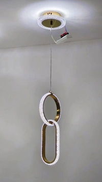 Modern Interconnected Rings Pendant Light | Crystal Loop LED Hanging Lamp in Jaipur - Sriramlighthouse.in - Gold