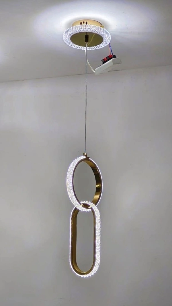 Modern Interconnected Rings Pendant Light | Crystal Loop LED Hanging Lamp in Jaipur - Sriramlighthouse.in - Gold