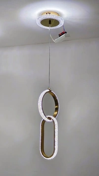 Modern Interconnected Rings Pendant Light | Crystal Loop LED Hanging Lamp in Jaipur - Sriramlighthouse.in - Gold
