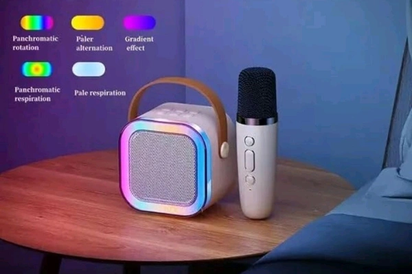 K12 Mini Karaoke Toy Speaker with Wireless Microphone for Kids Girls and Boys Bluetooth Speaker Rechargeable, BT,TFT,AUX,USB (Pink)