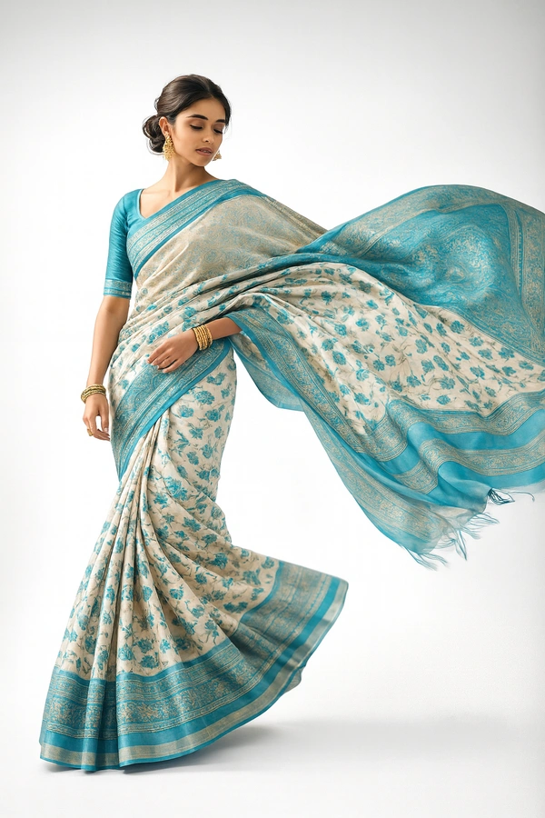 L.T fancey saree-Sku-300000209 - white