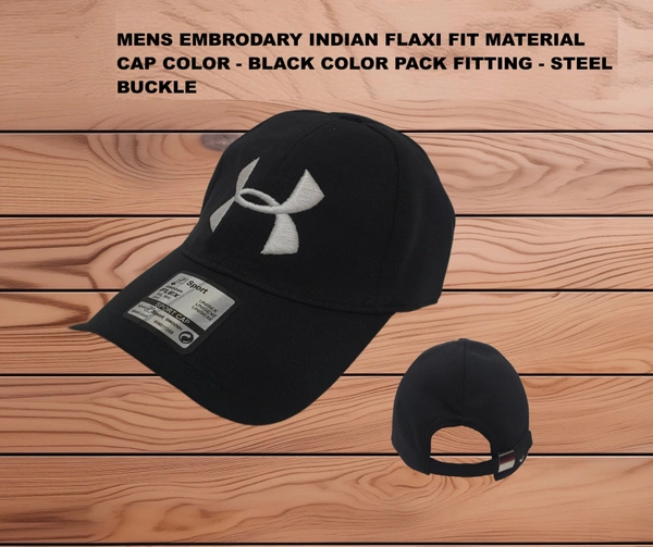 MENS EMBRODARY INDIAN FLAXI FIT MATERIAL CAP COLUR BLACK FITTING STEEL BUCKLE - FREE, 12