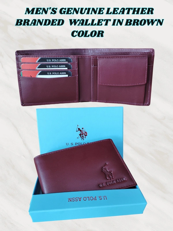 MENS GENUINE LEATHER BRANDED WALLET IN BROWN COLOR  - FREE, 6