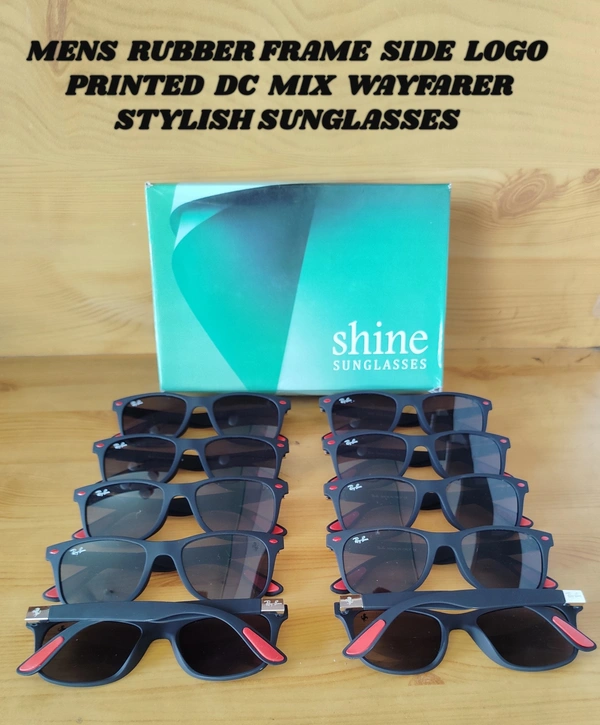 MENS RUBBER  FRAME SIDE LOGO PRINTED DC BLACK  WAYFARER STYLISH SUNGLASSES - FREE, 12