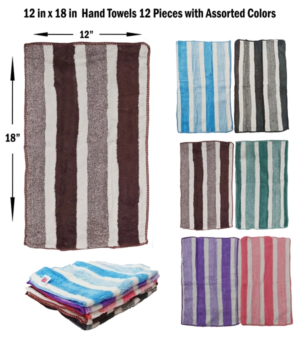 12 in x18 in Hand Towels 12 Pieces with Assorted Colors - 12*18 cm, 12
