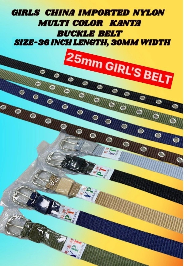 GIRLS CHINA IMPORTED NYLON MULTI COLOR KANTA BUCKLE BELT SIZE 36 INC LENGTH 30MM WIDTH - FREE SIZE, 12