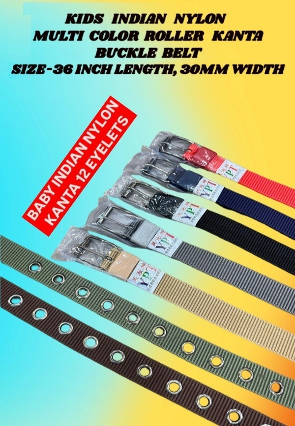 KIDS INDIAN NYLON MULTI COLOR ROLLER KANTA BUCKLE BELT SIZE 36 INC LENGTH 30MM WIDTH - FREE SIZE, 12