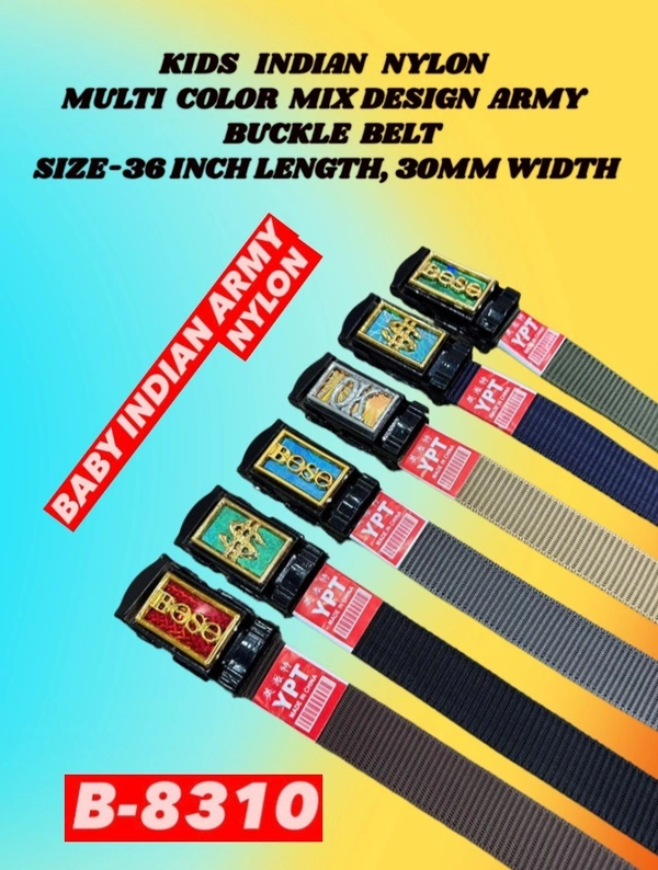 KIDS INDIAN NYLON MULTI COLOR MIX DESIGN ARMY BUCKLE BELT SIZE-36 INC LENGTH 30MM WIDTH  - FREE SIZE, 12