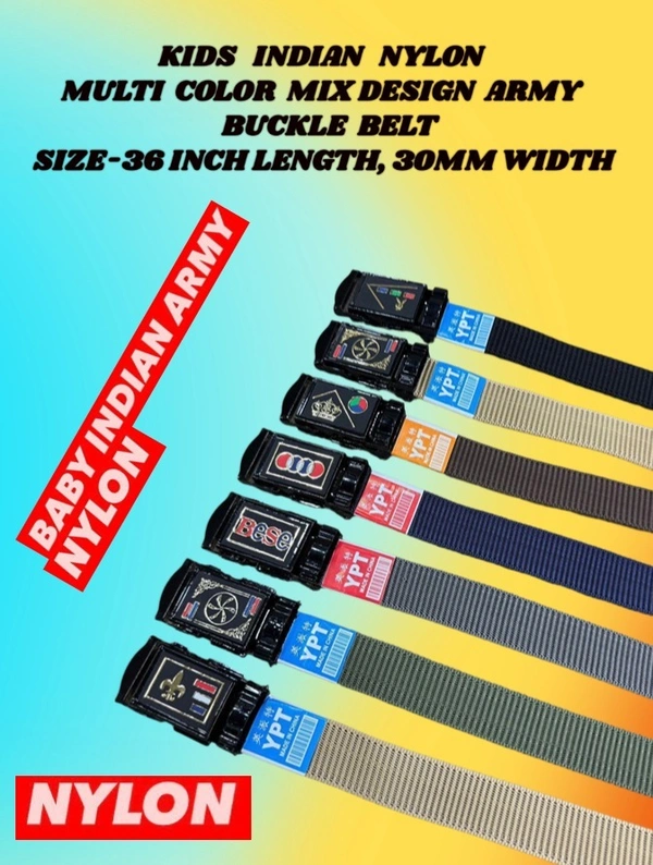 KIDS INDIAN NYLON MULTI COLOR MIX DESIGN ARMY BUCKLE BELT SIZE-36 INC LENGTH 30MM WIDTH  - FREE SIZE, 12
