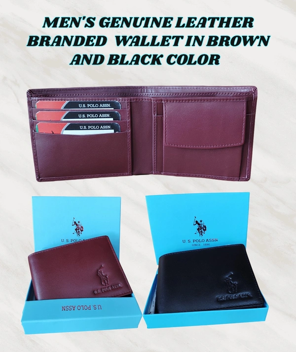 MENS GENUINE LEATHER BRANDED WALLET IN BROWN AND BLACK COLOR  - FREE, 6