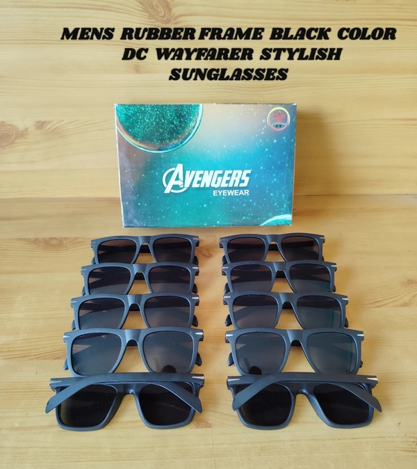 MENS RUBBER FRAME BLACK COLOR DC WAYFARER STYLISH SUNGLASSES - FREE, 12