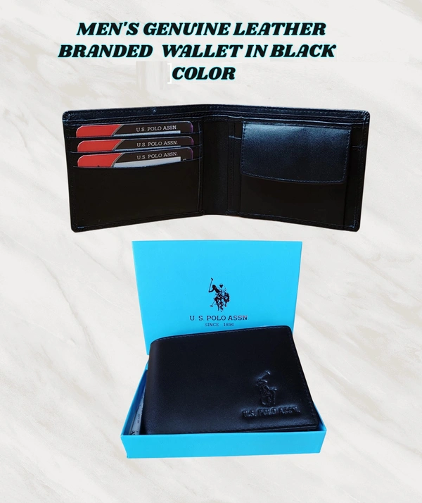 MENS GENNUINE LEATHER BRANDED WALLET IN BLACK COLOR - FREE, 6