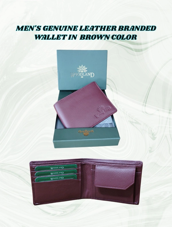 MENS GENUINE LEATHER BRANDED WALLET IN BROWN COLOR  - FREE, 6
