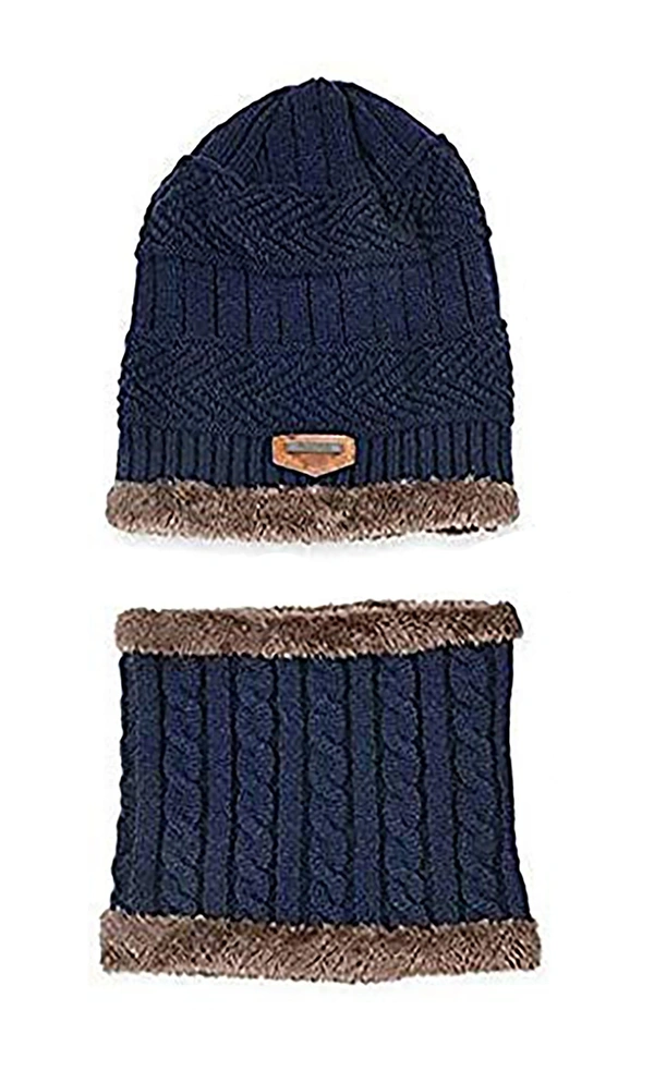 MEN WOOLEN CAP WITH NECK WARMER AND CAP WITH INSIDE FURR COLOR MIX COLOR PACK ONLY  - free, 6