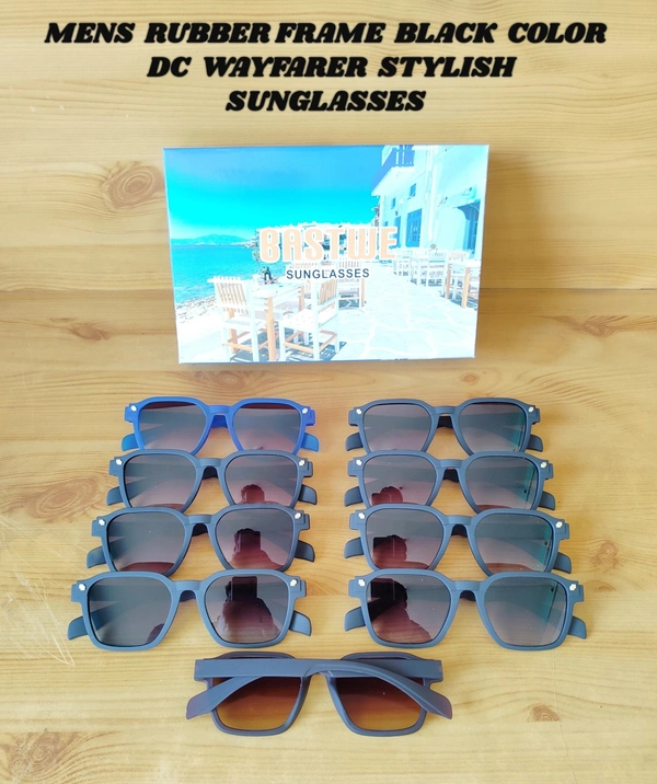 MENS RUBBER FRAME BLACK COLOR DC WAYFARER STYLISH SUNGLASSES - FREE, 12