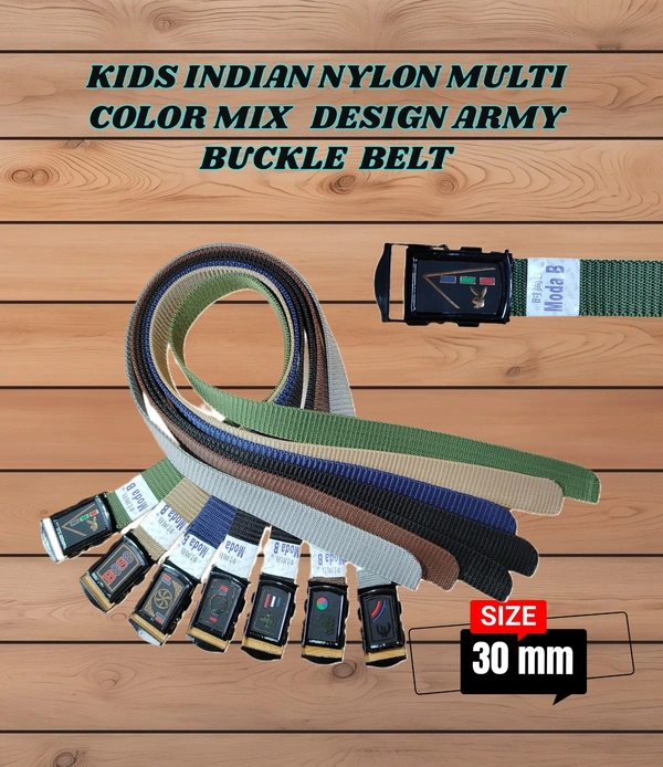 KIDS INDIAN NYLON MULTI COLOR MIX DESIGN ARMY BUCKLE BELT - SMALL, 12