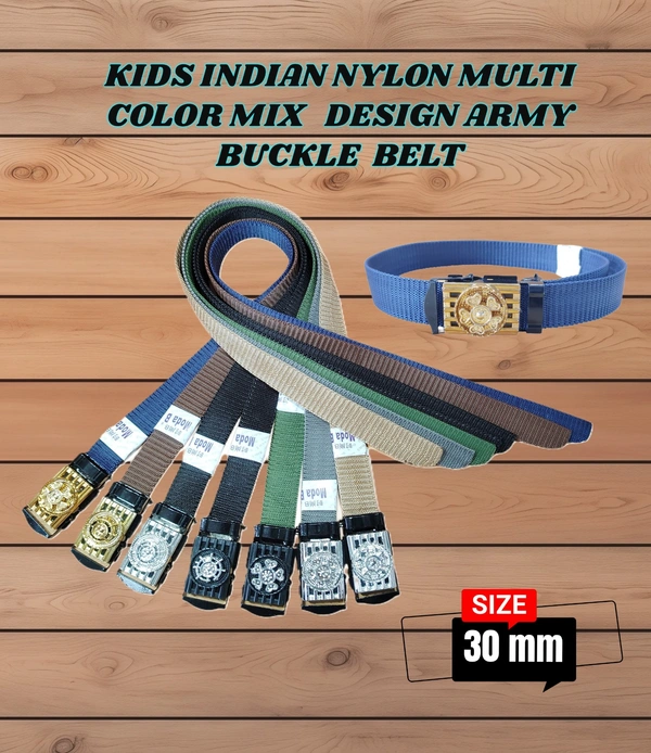 KIDS INDIAN NYLON MULTI COLOR MIX DESIGN ARMY BUCKLE BELT - SMALL, 12
