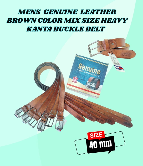 MENS GENUINE LEATHER BOWN COLOR MIX SIZE HEAVY KANTA BUCKLE BELT - FREE, 6