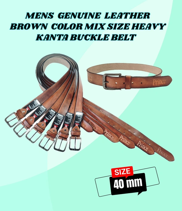 MENS GENUINE LEATHER  BROWN COLOR MIX SIZE HEAVY KANTA BUCKLE BELT  - FREE, 6