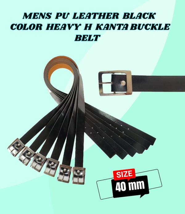 MENS PU LEATHER BLACK COLOR HEAVY H KANTA BUCKLE BELT  - FREE, 6