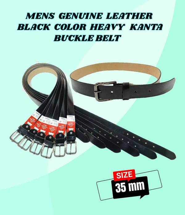 MENS GENUINE LEATHER BLACK COLOR HEAVY KANTA BUCKLE BELT - FREE, 6