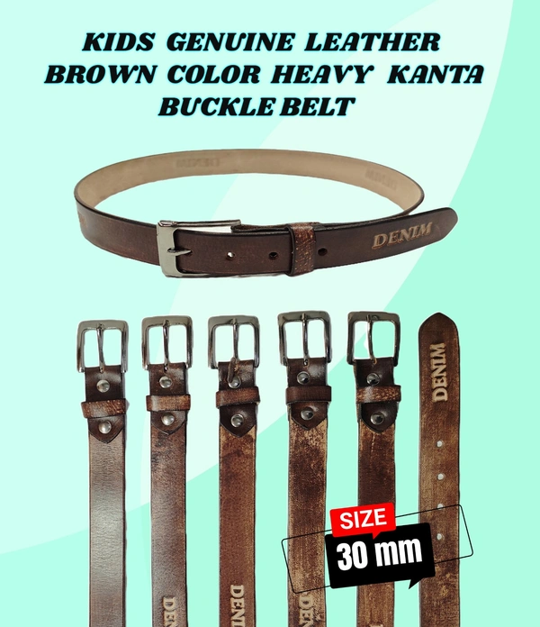 KIDS GENUINE LEATHER BROWN COLOR HEAVY KANTA BUCKLE BELT  - FREE, 6