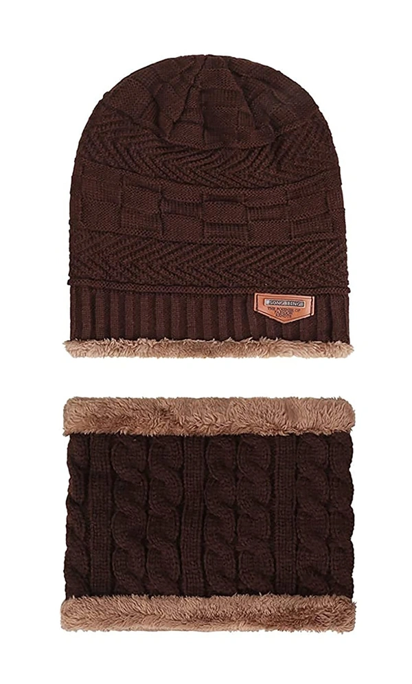 MEN WOOLEN CAP WITH NECK WARMER AND CAP WITH INSIDE FURR COLOR MIX COLOR PACK ONLY  - free, 6
