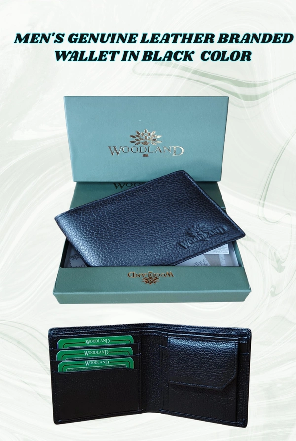 MENS GENUINE LEATHER BRANDED WALLET IN BLACK COLOR  - FREE, 6