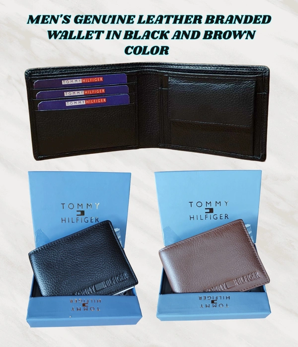 MENS GENUINE LEATHER BRANDED WALLET IN BLACK AND BROWN COLOR  - FREE, 6