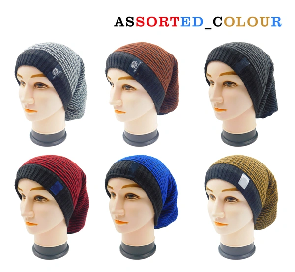 MEN LONG BEANIE CAP WITH INSIDE WOOL FURR MIX COLOR, - free, 6
