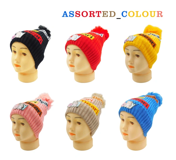 KIDS CHINA IMPORTED WOOLEN CAP WITH INSIDE FUR - MULTI COLOR N MULTI PRINT DESIGN PREMIUM QUALTY WOOLEN CAP - free, 6